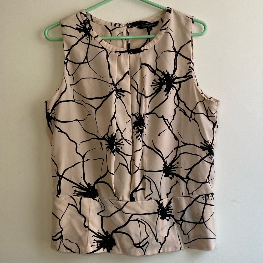 Banana Republic Floral Tank Top - Black and Cream